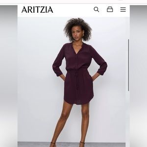 Aritzia Babaton silk maroon dress with pockets and quarter sleeve